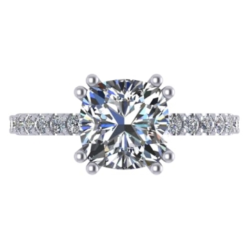 NANA Jewels Silver 8mm (3ct) Cushion Cut Pure Brilliance Zirconia Solitaire w/sides Engagement Ring-...