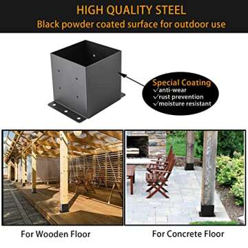6x6 Post Base,Post Brackets(Inner Size 5.6"x5.6"),Black Powder-Coated Heavy Duty Steel Fence Post Anchor for Deck Porch Railing Fence Pergola Support(4 PCS)……