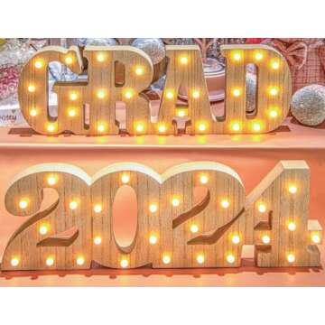 2024 Graduation Party Decorations - 2 LED Long Marquee Light Up Letters 'Grad' and '2024', Graduatio...