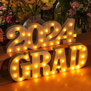 2024 Graduation Party Decorations - 2 LED Long Marquee Light Up Letters 'Grad' and '2024', Graduation Decorations Class of 2024 Sign for Kindergarten Preschool High School College Table Ornaments