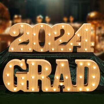 2024 Graduation Party Decorations - 2 LED Long Marquee Light Up Letters 'Grad' and '2024', Graduation Decorations Class of 2024 Sign for Kindergarten Preschool High School College Table Ornaments