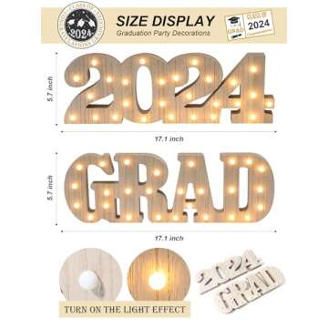 2024 Graduation Party Decorations - 2 LED Long Marquee Light Up Letters 'Grad' and '2024', Graduation Decorations Class of 2024 Sign for Kindergarten Preschool High School College Table Ornaments