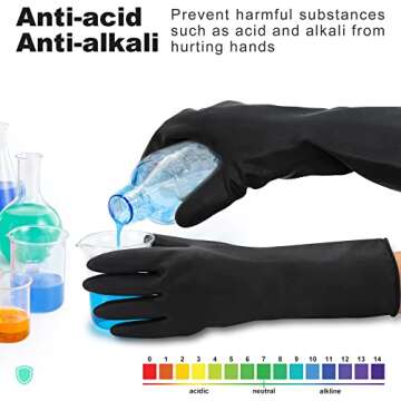 ThxToms Chemical Resist Rubber Gloves,Cleaning Protective Work Heavy Duty Industrial Gloves for Kitchen Cleaning,WorkingL,Black,3 Pairs