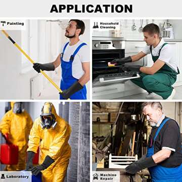 ThxToms Chemical Resist Rubber Gloves,Cleaning Protective Work Heavy Duty Industrial Gloves for Kitchen Cleaning,WorkingL,Black,3 Pairs