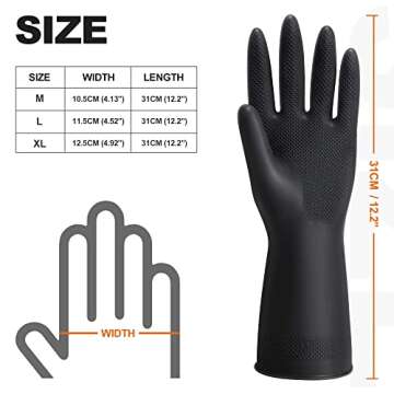 ThxToms Chemical Resist Rubber Gloves,Cleaning Protective Work Heavy Duty Industrial Gloves for Kitchen Cleaning,WorkingL,Black,3 Pairs