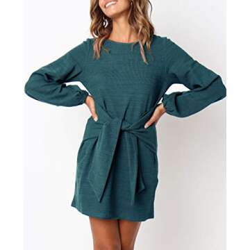 Elegant Knitted Tie Waist Dress for Fall and Winter