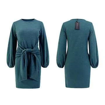 Elegant Knitted Tie Waist Dress for Fall and Winter