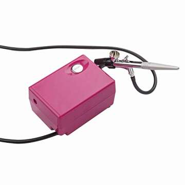 Airbrush Makeup Set Pinkiou Air Brush Kit for Face Paint with Mini Compressor 0.4mm Needle and Nozzle Nail Body Paint SP16 (RED)