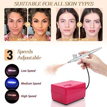 Airbrush Makeup Set Pinkiou Air Brush Kit for Face Paint with Mini Compressor 0.4mm Needle and Nozzle Nail Body Paint SP16 (RED)