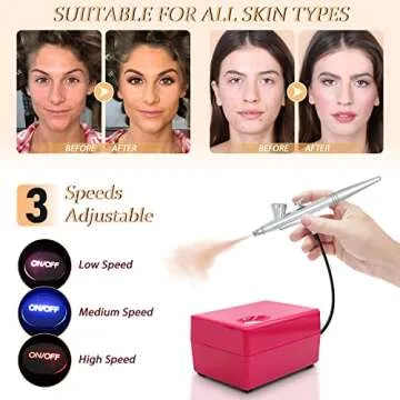 Airbrush Makeup Set Pinkiou Air Brush Kit for Face Paint with Mini Compressor 0.4mm Needle and Nozzle Nail Body Paint SP16 (RED)