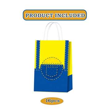 16 Pieces Yellow Cartoon Party Gift Bags,Yellow Theme Cartoon Birthday Party Decoration