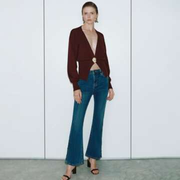 URBAN REVIVO Women Knitted Cardigans Long Sleeve V-Neck Lightweight Sweater One Leaf Button Down Outwear Wine Red,X-Large