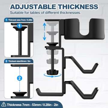 POWNEW 4 in 1 Desk Cup Holder with Headphone Hanger and Controller Stand Gaming Accessories, Universal Adjustable & Rotating Upgraded Arm Clamp for Coffee Mugs, Water Bottles, Headphones, Controller.