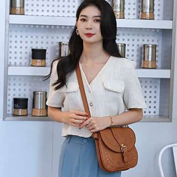 forestfish Ladie's PU Leather Vintage Hollow Bag Crossbdy Bag Shoulder Bag (Brown)