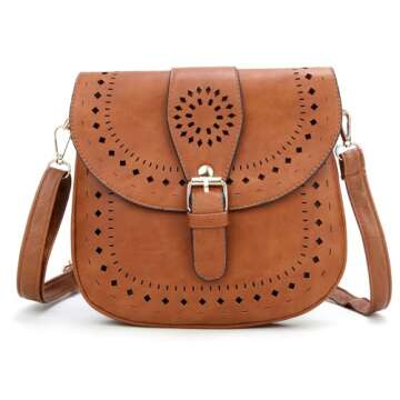 forestfish Ladie's PU Leather Vintage Hollow Bag Crossbdy Bag Shoulder Bag (Brown)