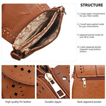 forestfish Ladie's PU Leather Vintage Hollow Bag Crossbdy Bag Shoulder Bag (Brown)