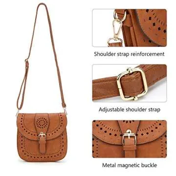 forestfish Ladie's PU Leather Vintage Hollow Bag Crossbdy Bag Shoulder Bag (Brown)