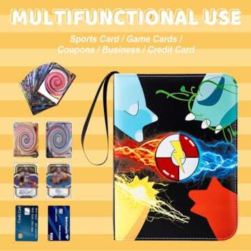 Jravkfi Card Binder 4 Pocket with 50 Removable Sleeves-Can Hold 400 Cards,3-Ring Zipper Sports Book is Gifts for Boys and Girls