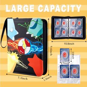Jravkfi Card Binder 4 Pocket with 50 Removable Sleeves-Can Hold 400 Cards,3-Ring Zipper Sports Book is Gifts for Boys and Girls