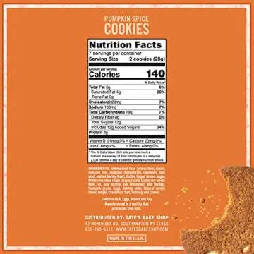 Tate's Bake Shop Pumpkin Spice Cookies, Limited Edition Cookies, 4 - 6.5 oz Bags