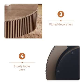 YSJZYBF 31.5'' Round Coffee Table for Living Room, Fluted Coffee Table with Hidden Storage, Solid Wood Veneered Circle Coffee Table, Modern Coffee Table Tea Table for Small Space Apartment (Walnut)