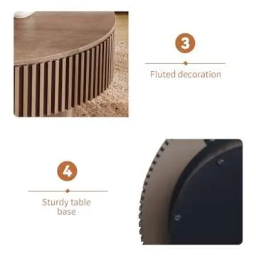 YSJZYBF 31.5'' Round Coffee Table for Living Room, Fluted Coffee Table with Hidden Storage, Solid Wood Veneered Circle Coffee Table, Modern Coffee Table Tea Table for Small Space Apartment (Walnut)