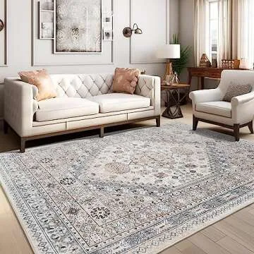 zesthome 8x10 Area Rugs for Living Room,Non-Slip Backing Washable Rugs,Vintage Large Area Rug，Stain Resistant Home Decor Rug (Beige,8'x10')