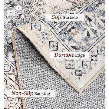 zesthome 8x10 Area Rugs for Living Room,Non-Slip Backing Washable Rugs,Vintage Large Area Rug，Stain Resistant Home Decor Rug (Beige,8'x10')