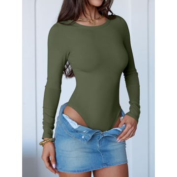 ANRABESS Women Long Sleeve Crew Neck Bodysuit - Versatile & Comfy Fashion