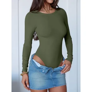 ANRABESS Women Long Sleeve Crew Neck Bodysuit - Versatile & Comfy Fashion