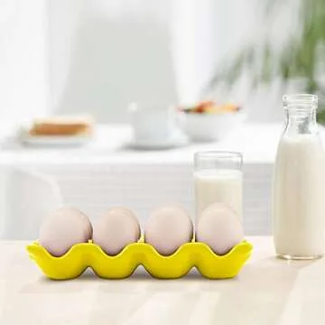 Flexzion Yellow Ceramic Egg Holder - Elegant & Functional