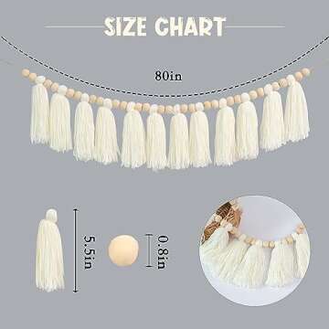 Vgaruint White Yarn Tassel Banner - Cream Wood Bead Tassel Garland Boho Decor, Beaded Tassel Bunting...