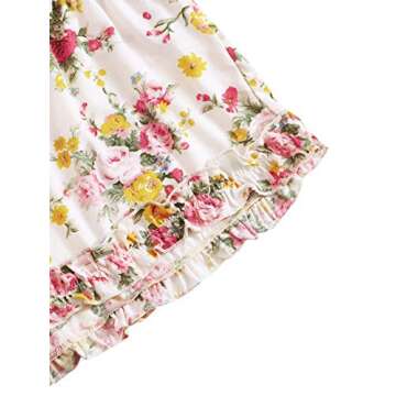 SheIn Women's Pajamas Sets Button Front Tank and Shorts Lounge Set Sleepwear White Floral Large