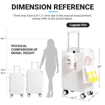 YANQIAO Lightweight 20 Inch Luggage with USB & Cup Holder