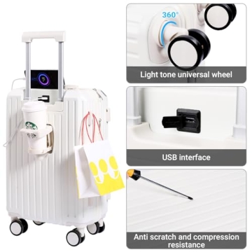 YANQIAO Lightweight 20 Inch Luggage with USB & Cup Holder