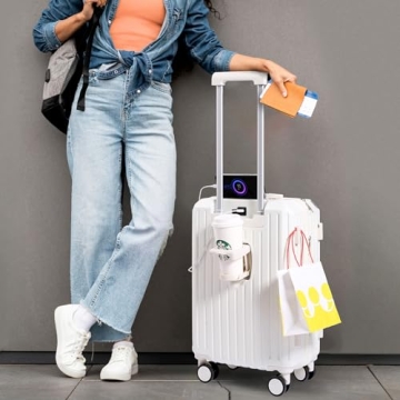 YANQIAO Lightweight 20 Inch Luggage with USB & Cup Holder