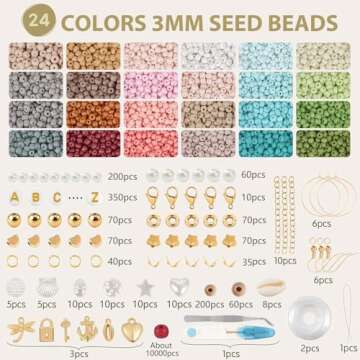TEXGIZRLY 3mm Seed Beads for Bracelets Making, Friendship Bracelet Making Kit for Girls, 24 Colors B...