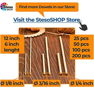 StesoSHOP Wooden Dowel Rods - Thin Rod 12 inches - 1/8 Dowels - 50 pcs - Wood Dowels Crafts - Best Price - Wood Dowels for Wedding Ribbon Wands - 30cm-3mmØ