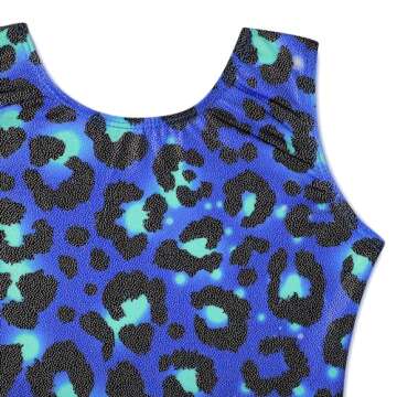 HOZIY Gymnastics Leotards for Girls With Shorts Biketard Toddler Girl Kids Leo Bodysuits Apparel Tumbling Outfits Sparkle Dance Clothing Neon Blue Green Leopard 4t 5t