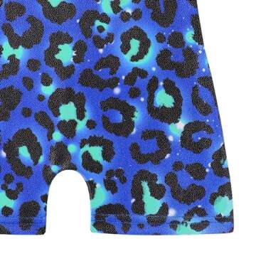 HOZIY Gymnastics Leotards for Girls With Shorts Biketard Toddler Girl Kids Leo Bodysuits Apparel Tumbling Outfits Sparkle Dance Clothing Neon Blue Green Leopard 4t 5t