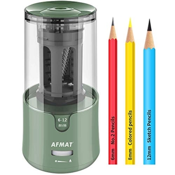 AFMAT Electric Pencil Sharpener - Auto Stop, Fast & Sharpen for 6-12mm Pencils in Green