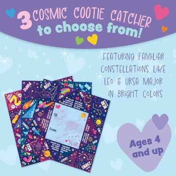 Peaceable Kingdom Valentines Cards for Kids Classroom, Set of 28 Valentines Day Gifts - Cosmic Space Cootie Catcher Cards