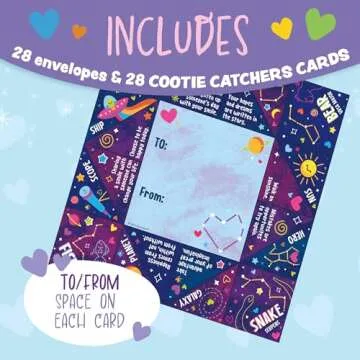 Peaceable Kingdom Valentines Cards for Kids Classroom, Set of 28 Valentines Day Gifts - Cosmic Space Cootie Catcher Cards