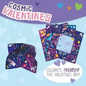 Peaceable Kingdom Valentines Cards for Kids Classroom, Set of 28 Valentines Day Gifts - Cosmic Space Cootie Catcher Cards