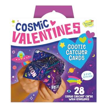Peaceable Kingdom Valentines Cards for Kids Classroom, Set of 28 Valentines Day Gifts - Cosmic Space Cootie Catcher Cards