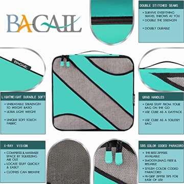BAGAIL 6 Set Packing Cubes,Travel Luggage Packing Organizers(6Set Turquoise)
