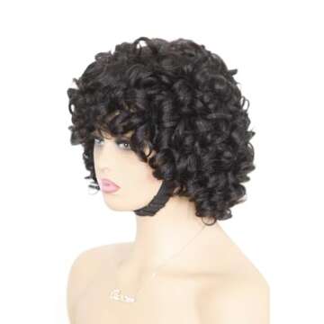 IMAYLI Pixie Cut Human Hair Wigs For Black Women Afro Rose Curly Funmi Glueless Wigs with Bangs Shor...