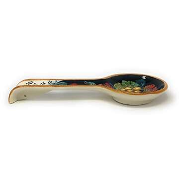 CERAMICHE D'ARTE PARRINI - Italian Ceramic Spoon Rest Holder Decorated Grape Background Black Potter...