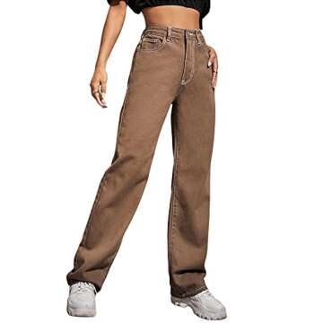 SweatyRocks Women’s Boyfriend Jeans High Rise Mocha Brown