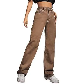 SweatyRocks Women’s Boyfriend Jeans High Rise Mocha Brown
